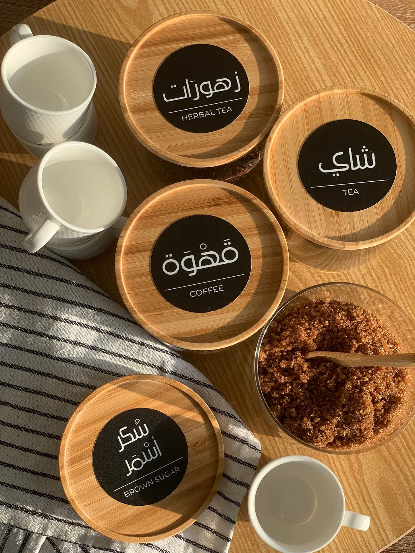 Large Pantry Labels - Black Round - Bilingual Arabic and English